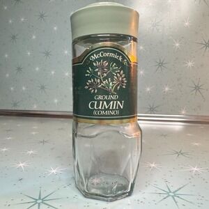 Vintage McCormick Ground Cumin Comino Jar Green Label and Lid Glass Spice Bottle